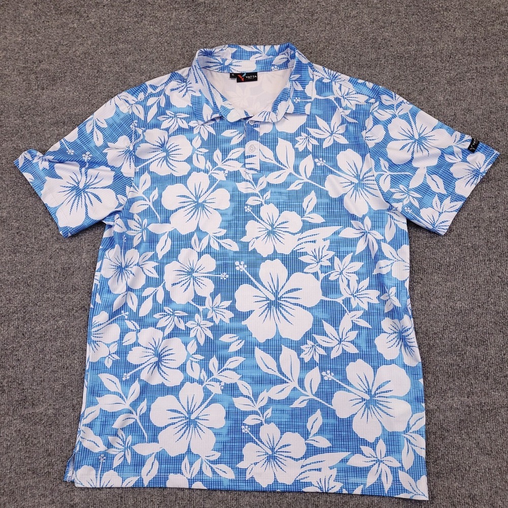 YATTA Golf Hawaiian Polo Mens XL Performance Stretch Hibiscus Floral‎ Aloha